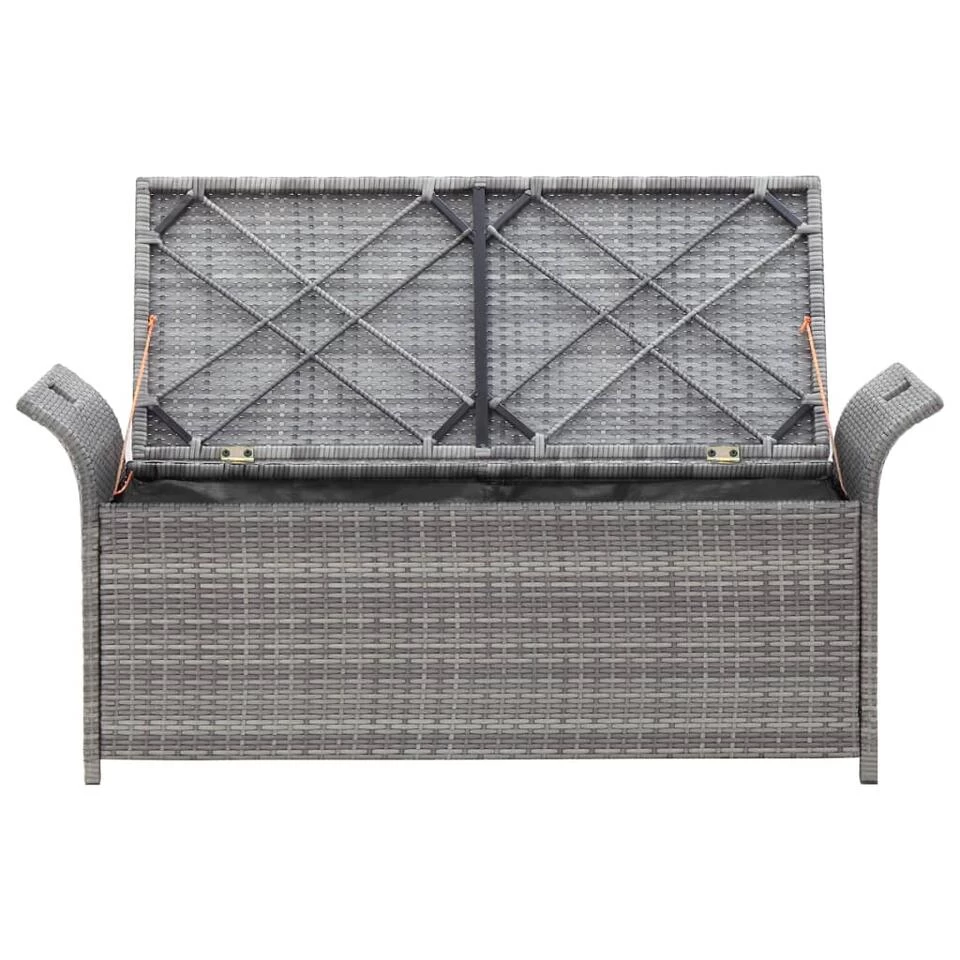 VidaXL Opbergbankje Met Kussen 138 Cm Poly Rattan Grijs - Afbeelding 3