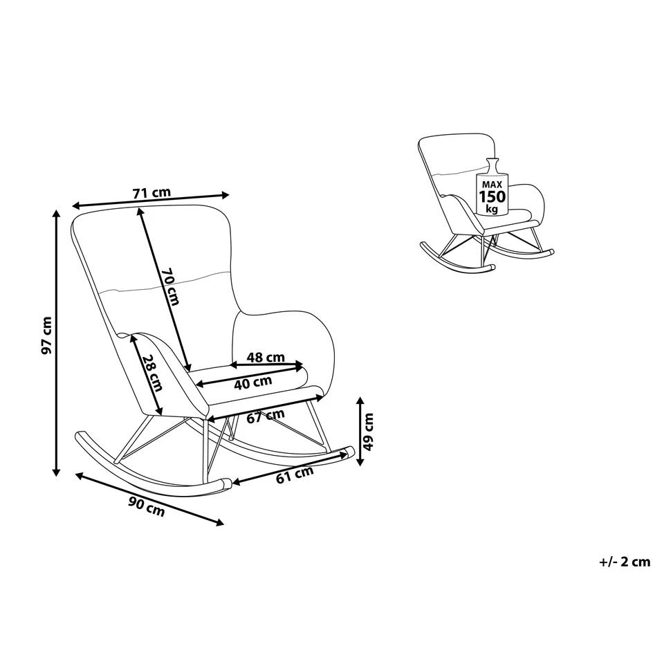 Beliani Schommelstoel ELLAN - Blauw Fluweel - Afbeelding 3
