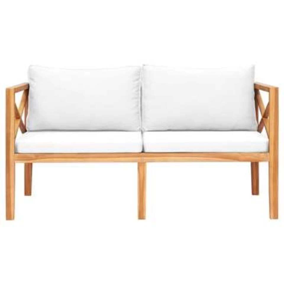 VidaXL Tuinbank Met Crèmekleurige Kussens Massief Teakhout - Afbeelding 2