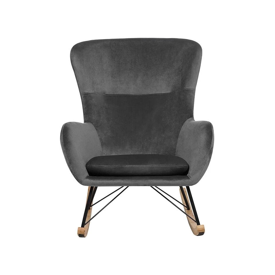 Beliani Schommelstoel ELLAN - Grijs Fluweel - Afbeelding 3