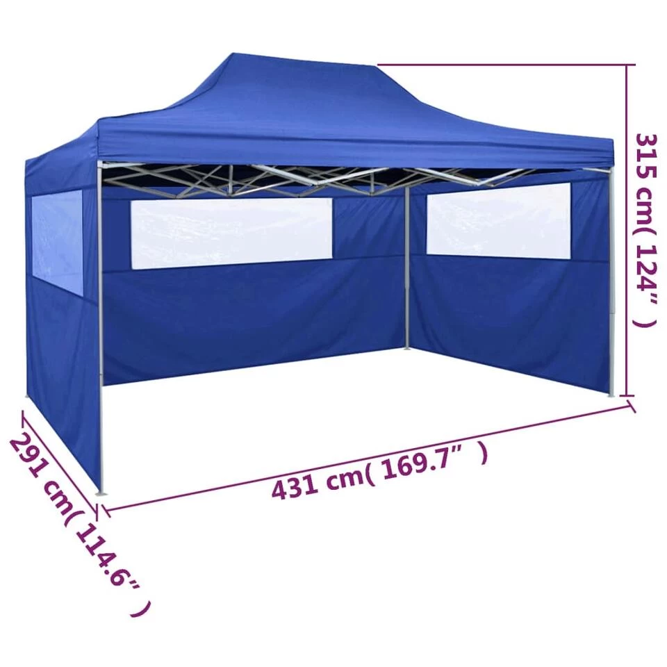 VidaXL Vouwtent Met 3 Wanden 3x4,5 M Blauw - Afbeelding 4
