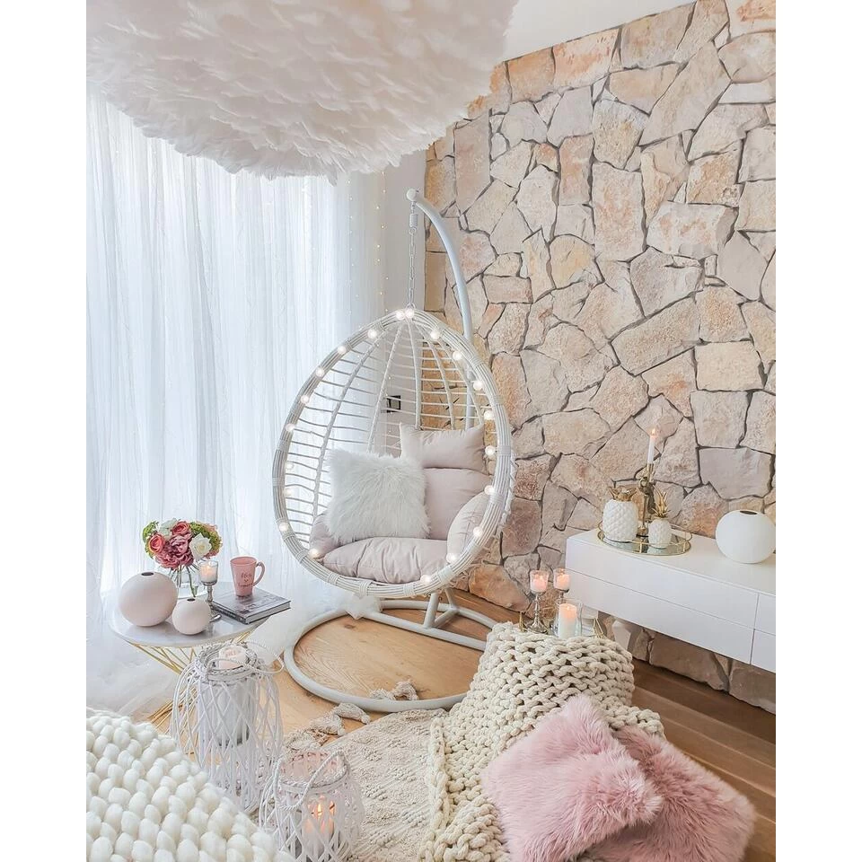 Beliani Hangstoel FANO - Wit Pe Rotan - Afbeelding 3