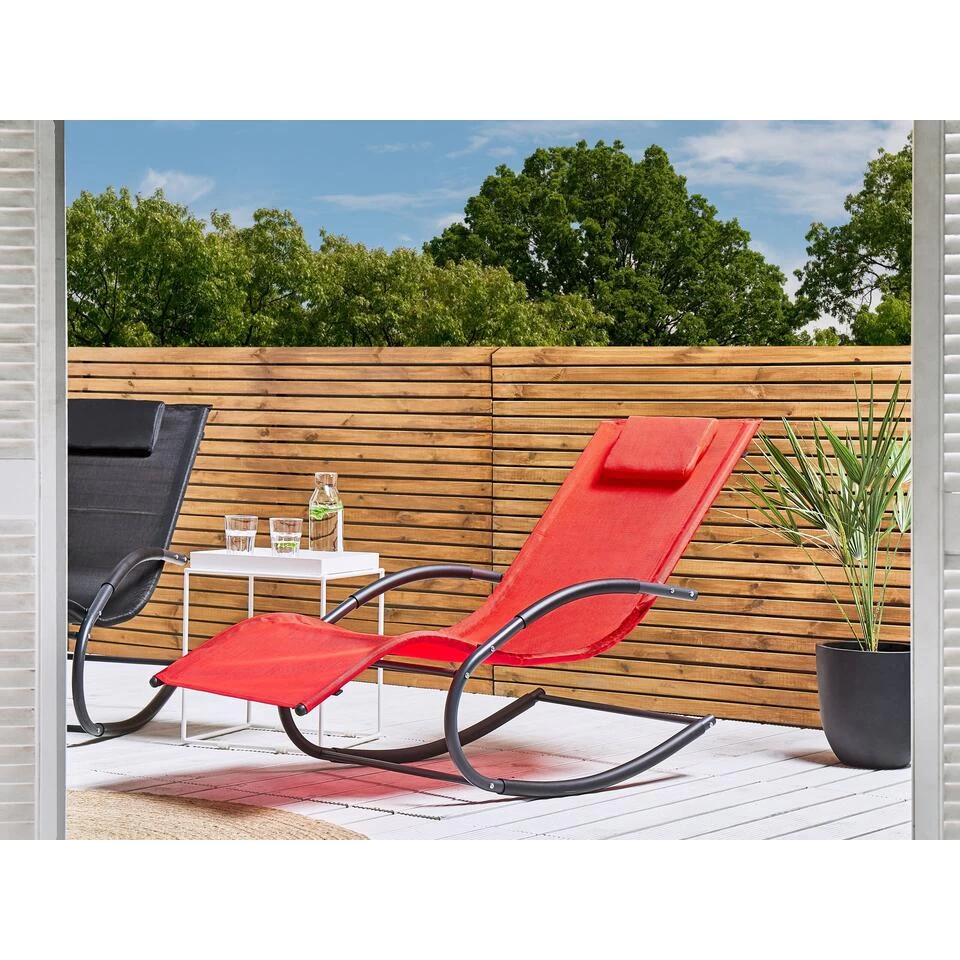 Beliani Tuinligstoel CARANO II - Rood Staal, Textiel - Afbeelding 2
