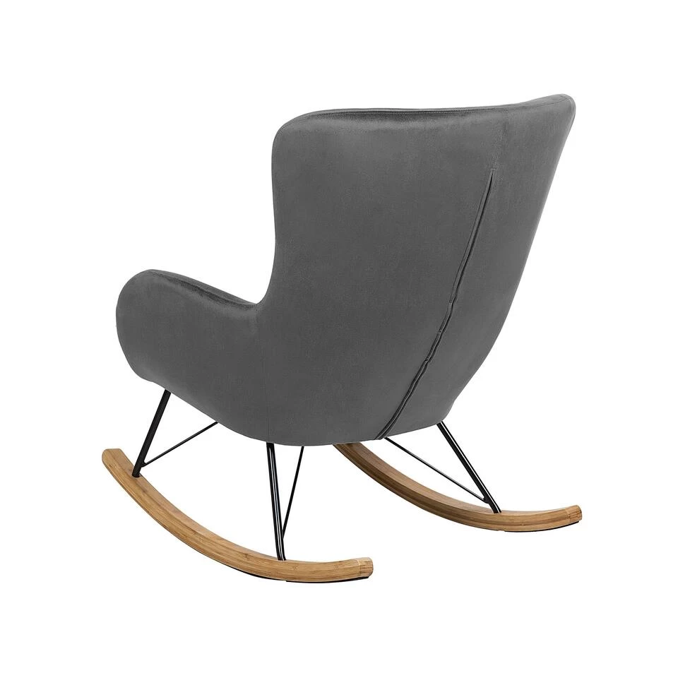 Beliani Schommelstoel ELLAN - Grijs Fluweel - Afbeelding 4