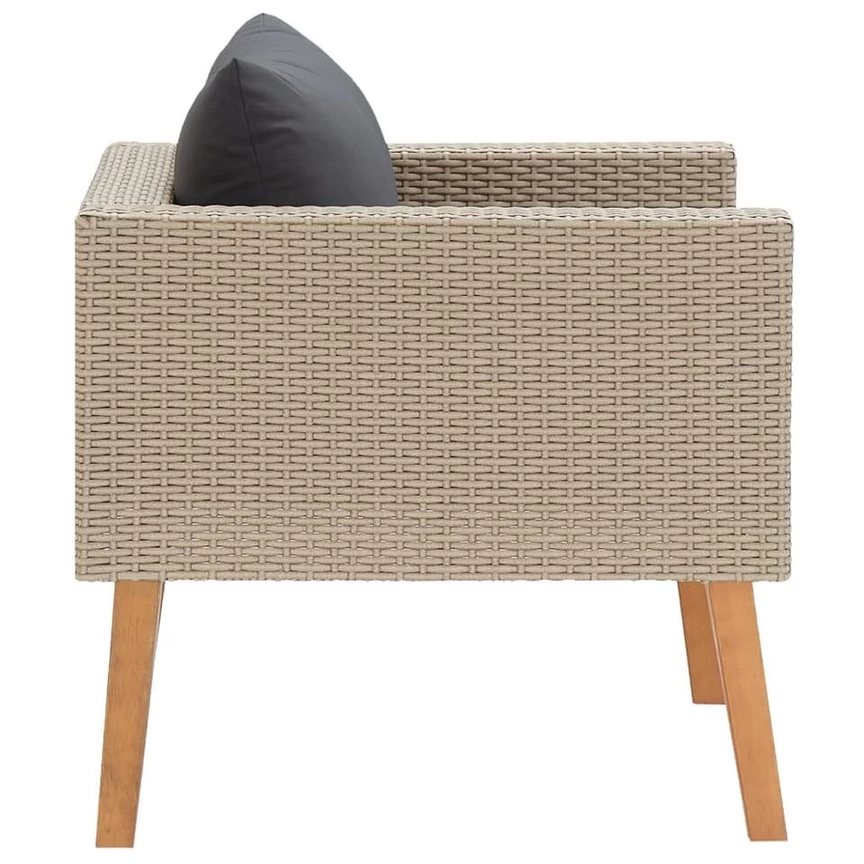 VidaXL Tuinbank Eenzits Met Kussens Poly Rattan Beige - Afbeelding 2